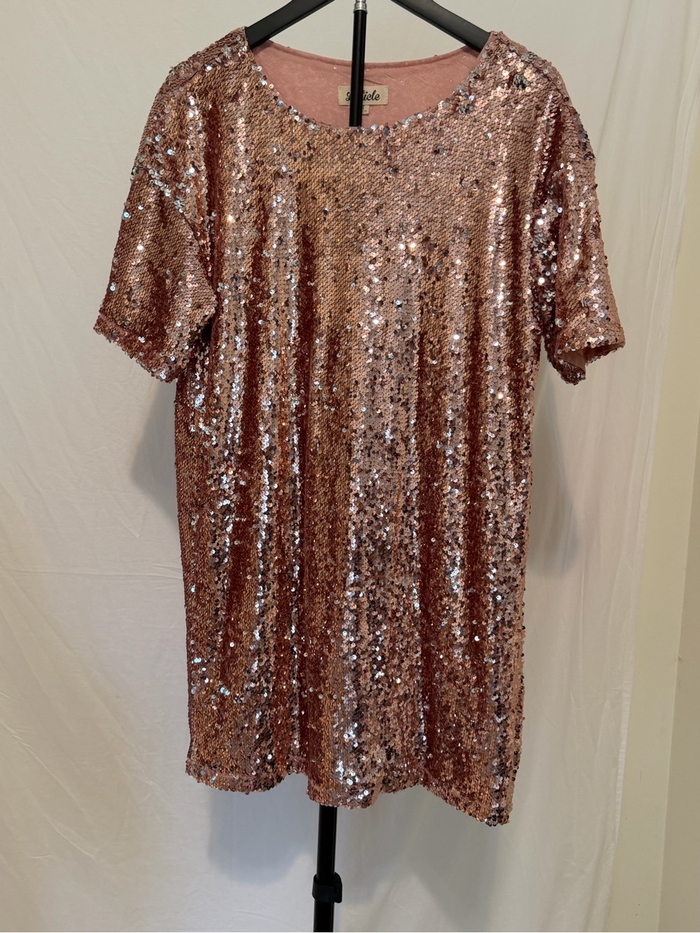 Listicle Rose Gold Sequin Shift Dress | Size Small | Oversized Boxy Fit